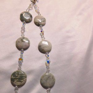 Vintage Green and White Marbled Beaded Statement Necklace